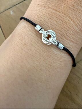 Silver Knot Charm Black Cord Bracelet - Women Jewelry